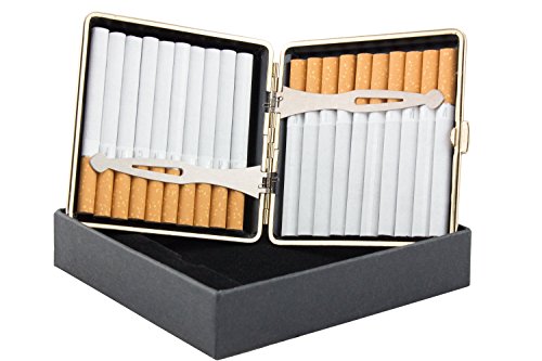 Zigarettenetui schwarz als Geschenkset für Raucher – Zigarettenetui Metall mit Öffnungsautomatik – Zigarettenetui Leder für 20 Zigaretten – Zigarettenbox – Zigarettendose - 6