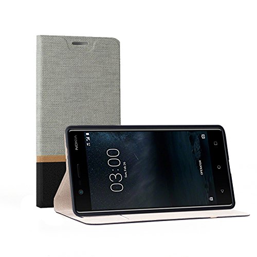 Funda Nokia 3  SunFay Cartera Carcasa Flip Folio Caja Piel PU Suave Super Delgado Estilo Libro Soporte Plegable para Nokia 3 - Gris