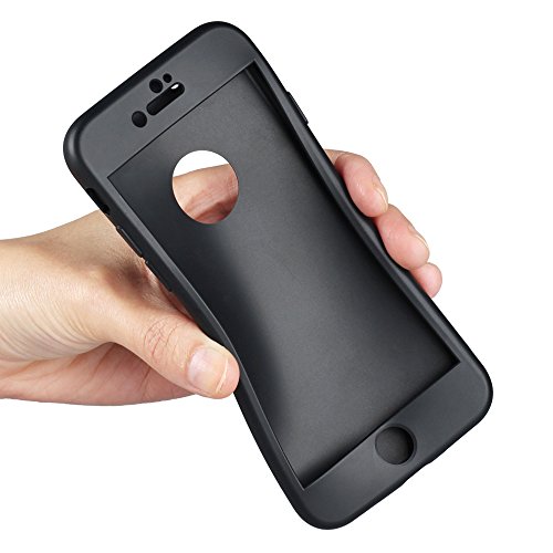 Funda iPhone 8 7 Mothca 360 Grados Cuerpo Completo Ultra-fina Soft TPU Protecci  n Anti-Ara  azos Case Acabado Mate Antideslizante y Anti Fingerprint Frente Atr  s Carcasa   Protector de Pantalla de Vidrio Templado Protecci  n Completa Cover for iPhone 7 8  Negro 