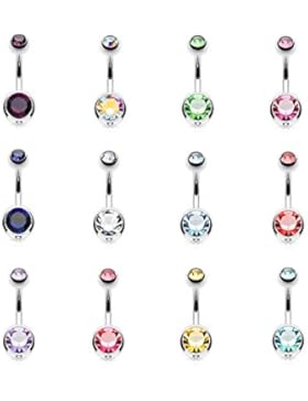 12er Set Bauchnabelpiercing Banane Doppelkristall - 1.6 x 10 x 6