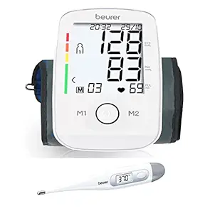 Beurer BM45 Upper Arm Blood Pressure Monitor (White) with FT 09/1 clinical thermometer in white ( 5 Years Warranty ).