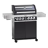 bbq gasgrill 4+1 Gasgrill aus pulverbeschichtetem Edelstahl mit vier Hauptbrennern (je 3,5kW) und Seitenbrenner (3,0kW) Integried im Seitentisch rechts