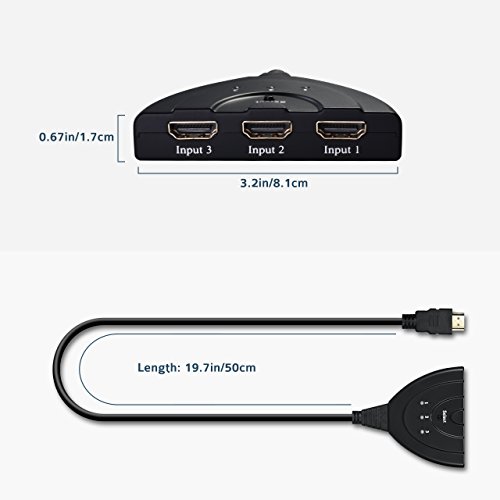 HDMI Switch, OMorc Vergoldet Full HD 1080P HDMI Verteiler mit USB Kabel 3 Port Umschalter 3 IN / 1 OUT 3D Ready HDMI Splitter Switcher Stecker Automatische Und Manuelle Umschaltung für HDTV, PS3, PS4, Xbox One, Bluray Player, DVD Player usw - 8