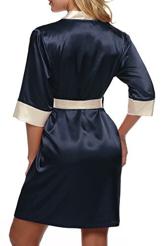 Ekouaer Morgenmantel Damen Satin sexy Kimono kurz edel saunamantel - 4