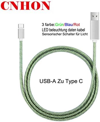 USB 3.0 Type C Cable - 3.3ft Visible LED light-up USB C Fast Charging Cable for Samsung Galaxy S8/S8+,Nintendo Switch,Nexus 5X/6P,HTC 10/U11,OnePlus 2/3T,Huawei P9/910 and More