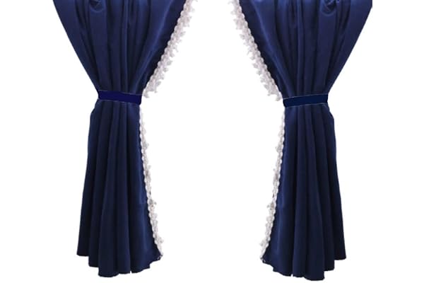 2 pièce Gauche et Droit Rideaux Bleu + décoration pour Camion Scania R S G V8 L P série, Man TGX TGA TGL TGS TGM TGE, DAF CF XG XF LF, Longueur Totale 480cm