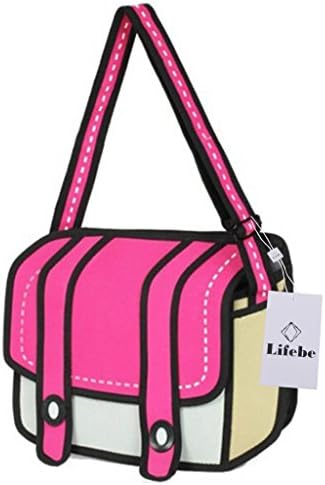 Lifebe BG Fashion 3D Jump Style 2D Drawing From Cartoon Paper Bag Comic Messenger Bag (Pink)