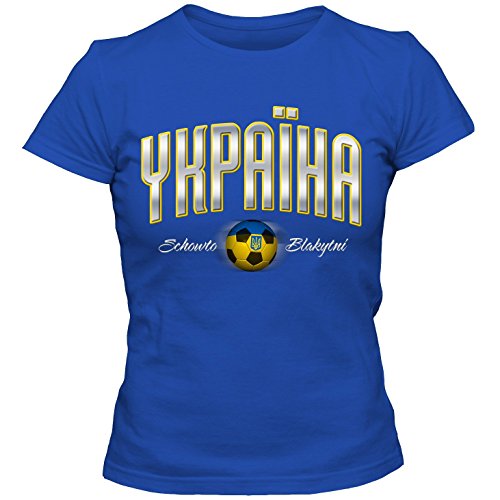 Damen Fußball T-Shirt Ukraine ??????? Ukrajina Football EM Trikot DTG, Farbe:blau;Größe:XL
