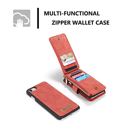 LOOKAY Apple iPhone 7(4,7″) Multifunktions PU Leder Handy Tasche Schutzhülle hülle und Geldbörse 2 in 1 – Rot - 2