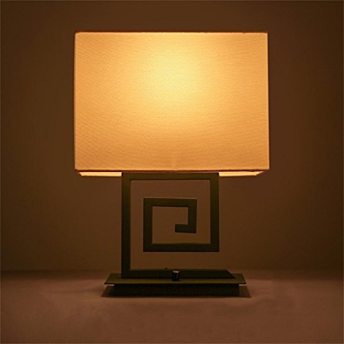XCJjJ New Chinese Fret Cloth Dimmable Bedroom Bedside P Living Room Study Classical Table Lamp