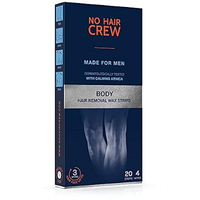 NO HAIR CREW Bandes De Cire Depilatoire Corps - Bandes De Cire Haute Performance Pour Hommes, 20 Bandes et 4 Lingettes Apaisantes