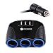 Produktbild Auto Ladegerät Zigarettenanzünder Verteiler 3-Fach Steckdose mit 3 USB Ports