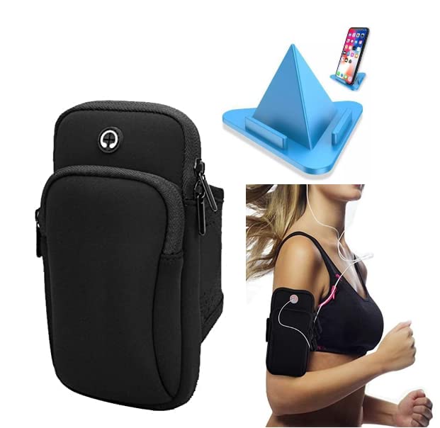 NOCXTUN Armband for Running Waterproof Washable Mobile Holder Arm Band for Fitness Gym Outdoor Sports Armband for Vivo/Oppo/Samsung/Mi (Under 6.5 Inch) & Mobile Holder Piramid Stand Free (Combo offer)