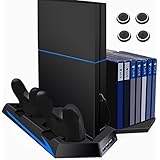 VICKMALL PS4 Vertikaler Standfuß Kühler Lüfter mit DualShock 4 Ladestationen für PlayStation 4 PS4 Controller ,Dual-Lade-Basis，3 USB HUB Port, 14 Spieldisc-Speicher und 4 Thumbstick