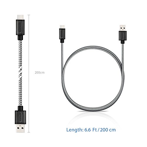 Inateck 2 m USB C Kabel, Datenkabel mit USB 2.0 (Typ-A) auf USB Typ-C für USB Typ-C Geräte inklusive Nexus 6P, Nexus 5x, LG G5, OnePlus 2 und neuem MacBook, schwarz-grau Nylon umflochten, - 2