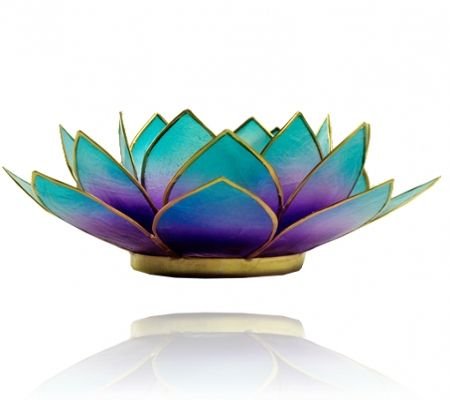 Teelichthalter Kerzenhalter Lotus Blume Capiz Violett - Blau 13.5cm