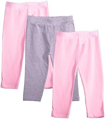 Baby Girls Leggings 3 Pack Trousers Plain Cotton Newborn Toddlers Size 3-18 Months (Grey/Pink, 6-9 Months)
