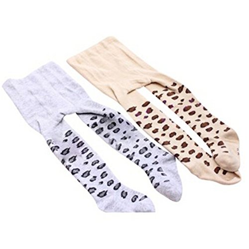 BB Smile Leopard Print Purified Cotton Baby Girls Pantyhose Infant Tights Children PP Render Pants - Pack of 2 Colors (for 12-24 Months Toddler wear)