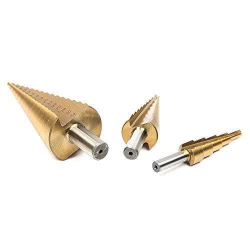 Fortag HSS Stufenbohrer Hex Shank Pagoda HSS-Stufenbohrer Schälbohrer Kegelbohrer Konusbohrer Schälbohrersatz Titanbeschichtet Boherset Schäl-Bohrer Senker Set 4-12 / 4-20 / 4-32mm - 4