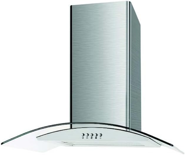 Cookology Essentials AEHCG60SS Extractor Hood 60cm - Curved Glass Chimney Cooker Hood - 3 Speeds - 308 m3/hr Air Flow - LED Light - Energy Rating B - Aluminium Grease Filter - Stainless Steel