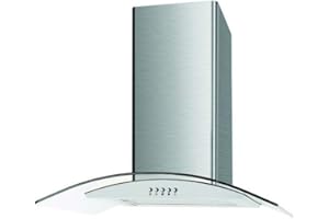 Cookology Essentials AEHCG60SS Extractor Hood 60cm - Curved Glass Chimney Cooker Hood - 3 Speeds - 308 m3/hr Air Flow - LED Light - Energy Rating B - Aluminium Grease Filter - Stainless Steel