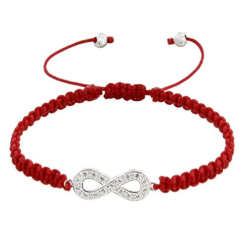 Joyas Les Poulettes - Pulsera Infinito Plata y Pedreria - Enlace Trenzado Rojo