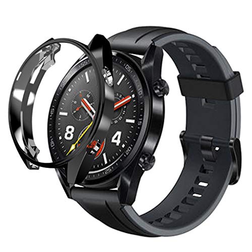 Preisvergleich Produktbild Happysdh Kompatibel Für Huawei Watch GT 46mm Schutzhülle mit Displayschutzfolie,Ultradünnes weiches TPU Hülle Case Schutz Kompatibel für Huawei Watch GT 46mm Smartwatch (Schwarz)