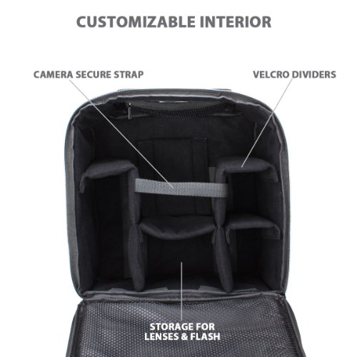 USA Gear S16 Sac    Dos Professionnel Appareil Photo R  flex Num  rique avec Support Tr  pied Rangement Int  rieur Personnalisable Pour Tout Appareil DSLR Canon EOS 100D  Nikon D3300  Pentax Et Plus