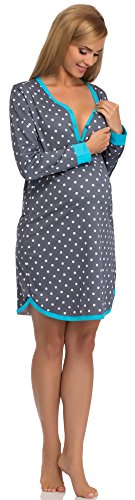 Cornette Maternity Nightdress 654/10 (Grey/Turquoise, S)