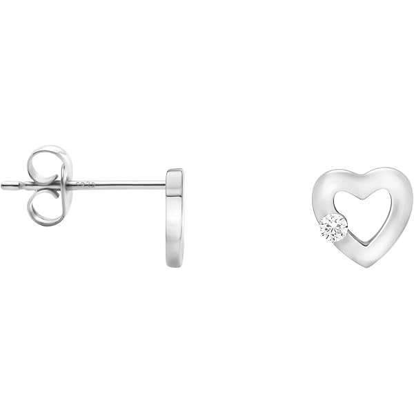 MATERIA - Orecchini a perno con cristalli a forma di cuore – argento 925, orecchini da donna, bambini, con chiusura a farfalla, in 6 colori, in confezione regalo e Argento, colore