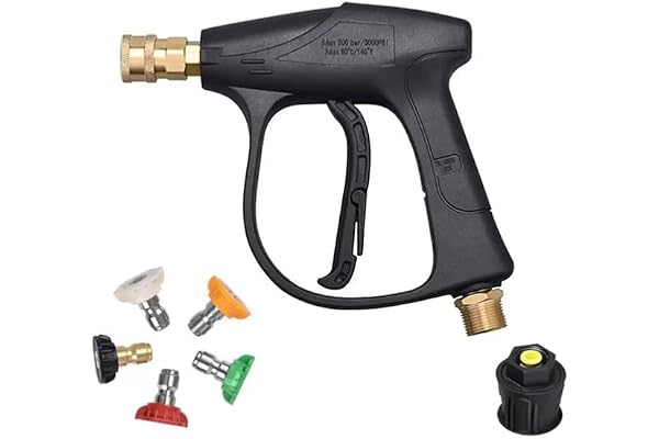 Högtryckstvätt pistol med 5 sprutmunstycken och snabbanslutning adapter för Kärcher 4350 PSI 1/4 tum snabblås, M22 (14 mm) gränssnitt, högtryckspistol, kompatibel med Kärcher K1-K7-adapter