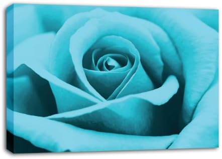 TURQUOISE ROSE FLORAL CANVAS PICTURE A2 mounted and ready to hang