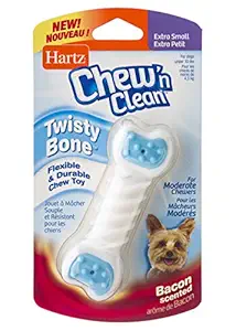 Hartz Chew ?n Clean Twisty Bone Dog Chew Toy, Bacon Scented Chew Toy for Moderate Chewers, Extra Small, Color Varies