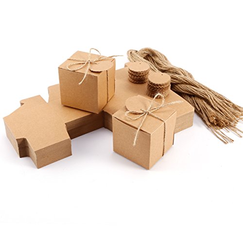 100 x Kraftpapier Geschenkbox Geschenkschachtel Geschenkverpackung Gastgeschenk mit Geschenkanhänger Gift Tags Papieretiketten Hochzeit Tischdeko