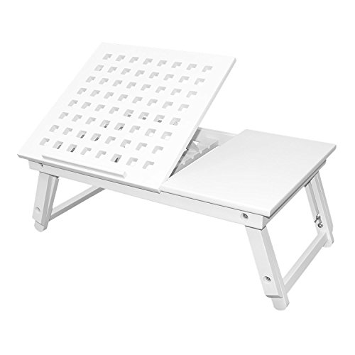 NEG Notebook-Tisch NegTray SQUARE ALEA (weiß) Laptop-Tray/Knietablett mit höhenverstellbare Füßen/Scharnier-Ablage aus Echt-Holz + Belüftung