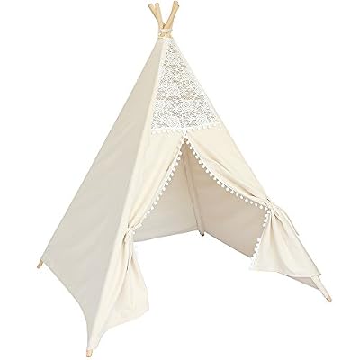 Lebze LifeTree Tente Teepee pour les enfants - 100% Toile coton naturel Jouer Tente pour enfants - Design de Dentelle