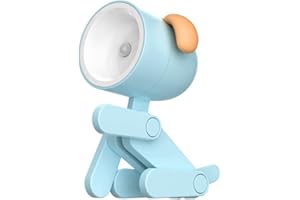 CalmGeek Mini Night Light Dog Deer Dinosaur, Cartoon DIY Cute Night Lamp, Portable LED Desk Lamp with Adjustable Phone Holder for Kids Students Bedroom Nursery (Blue Puppy)