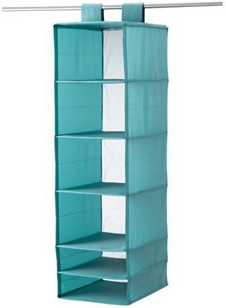 SKUBB ,Hanging Shelves Wardrobe Storage with 6 Compartments (35x45x125), Colour-Light Blue.