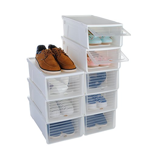 Caja de zapatos, funime apilable Caja de almacenamiento para zapatos organiser-for señoras y men-slide, fácil para abrir y plantas de 8 - 33 cmx24cmx14 cm-white