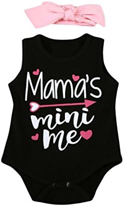 Covermasons 2Pcs Newborn Infant Baby Matching Romper,Mama's Mini Me Prints Jumpsuit+Headband For Mother's Day/Birthday Day/Baptism (12M)