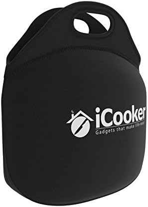 iCooker Neoprene Lunch Bag [Heavy-Duty Zipper] - Premium Quality Large Waterproof Insulated Lunch Tote for Men Women, Kids & Nurses - Best Travel Carry Bag Black