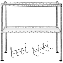 SONGMICS Étagère de Cuisine, Étagère de rangement pour micro-ondes, dotée de 2 Étages réglables et 8 Crochets, petite Étagère à Micro-ondes, 60 x 30 x 52 cm, Gris métallisé LGR20C