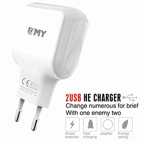 Emy® Chargeur de réseau de 2,4 A avec double sortie USB de charge rapide.