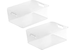 TIENDA EURASIA® Cajas de Almacenaje con Asas - Organizadores de Plástico Multiusos - Ideales para baño, cocina, salón, dormitorio (Transparente, 2 Cajas - 34 x 24 x 13 cm - 9 L)