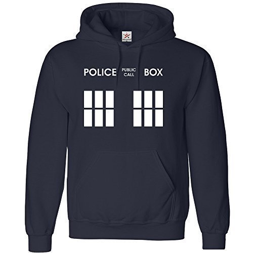 Estrella y rayas - Doctor phone box sudadera con capucha de estilo deportivo de color azul marino de talla L