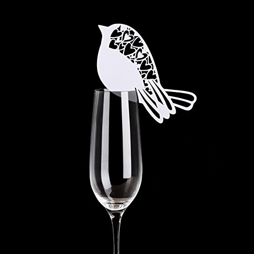 100 Stk Platzkarten Glasanhänger Engel / Vögel / Herz Hochzeit Namenskarten ans Glas Taufe Party für Weinglas Deko Champagnerglas Geburtstag Tischdeko Weihnachten (Vögel) - 2