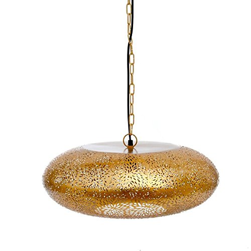 Emporio Arts EMPORIO Marokkanische Lampen, handgemachter Designer Marrakesch Aufhängen Eisen Lampe Reifen in Form Reis Ätzen, Eisen, Golden, E27, 40 Watt - 2