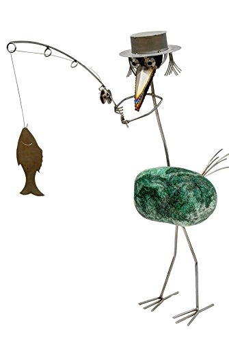 Casanova Angler Steinvogel bzw. Edelstahlvogel aus Edelstahl und Stein ein schöner Gartenvogel die besondere Art der Gartendeko Größe M 40 cm