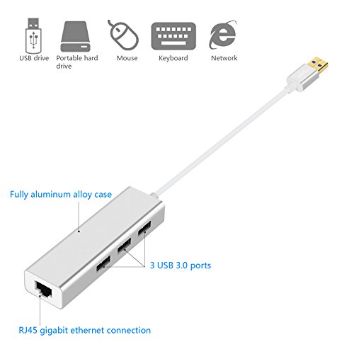 USB 3.0 Hub – Badalink Premium 3 Port Aluminium USB 3.0 mit RJ45 10/100/1000 Gigabit Ethernet Adapter Konverter LAN-Adapter für Macbook Pro Air, iMac, Mac Mini, ChromeBook Pixel, Surface Pro - 2