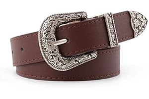 INOGIH Adjustable-Vintage-Western-Cowboy-Belt Women Men - Cowboy-Style Engraved-Buckle Belt for Jeans Pants Dresses